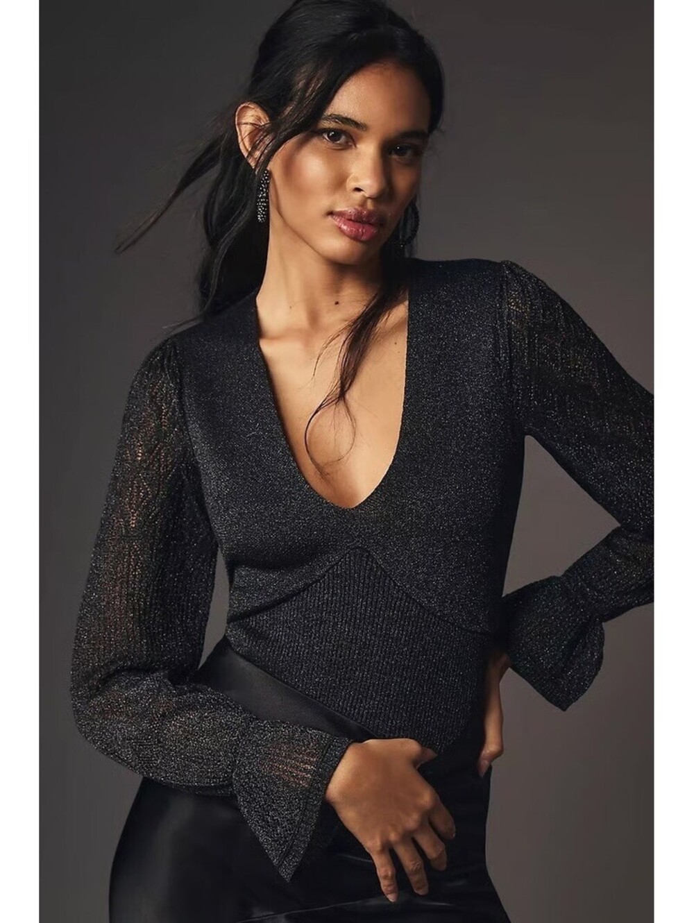 Anthropologie Woven Sleeve Twofer Sweater Chic Cropped XXS